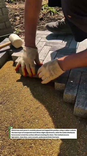 Perfect Paver Alignment Trick Using Rubber Mallet for Clean Edges Pro #Paving #Construction #DIY!!