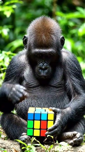 Gorilla trying to solve rubics cube.❤️