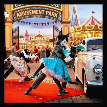 Rockin' Cats Take on the Amusement park. #cats #dance #funny videos #Rock'n'Roll #aiart. #catdancing