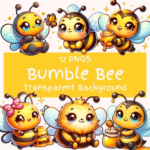 Cute Bumble Bee Clipart Bundle 12 PNG Baby Bee PNG Cute Clip Art for Scapbook Digital Download Bee Digital Download Comercial Use - Etsy