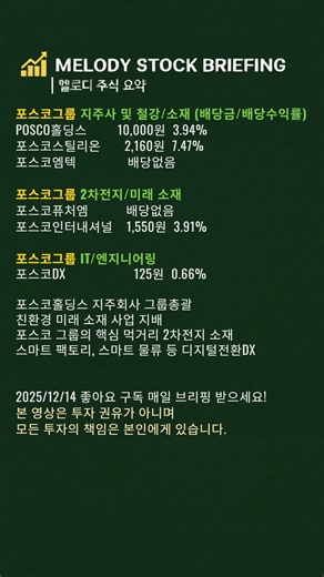 🔴 멜로디 알짜배기! POSCO 그룹주 6개 종목 배당금 포함 총정리 (POSCO홀딩스, 포스코스틸리온, 포스코퓨처엠, 포스코DX)