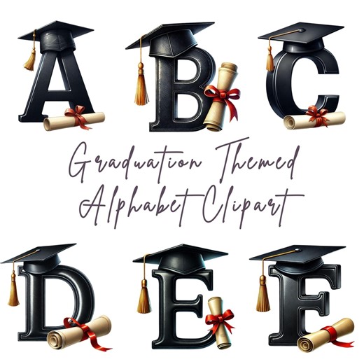 Graduation Cap Alphabet Clipart A-Z Letters PNG (transparent 300 DPI) | Diploma Monogram Letters for Grad Banners, Invites, Sublimation - Etsy