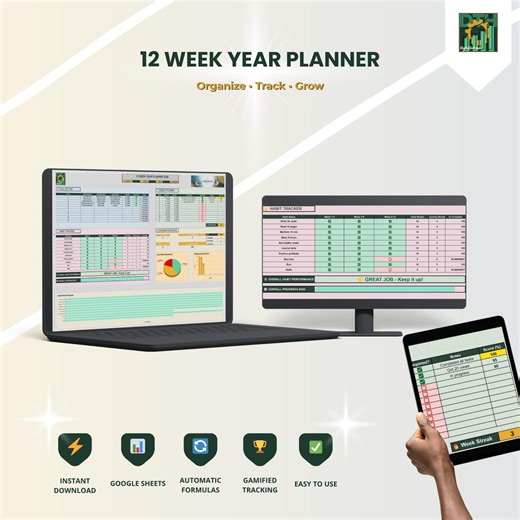 12 Week Year Planner 2026 | Google Sheets Goal Habit Tracker | Weekly Progress Dashboard | Productivity System | Gamified - Etsy France