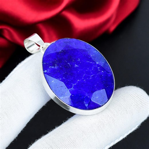 Blue Sapphire Gemstone Pendant, 925 Sterling Silver Handmade Jewelry, Oval Pendant, Vintage Jewelry, Daily Wear Jewelry for Girlfriend - Etsy