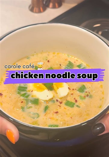 chicken noodle soup 🍲 Welcome to Carole Café (est. 2020): my kitchen playground. 👩‍🍳 I borrow recipes from the internet and remix them my way 💅— no strict rules, no perfect measurements. Every dish is a happy experiment! 😗 ingredients: oil garlic shredded chicken carrots broccoli (or cabbage) red peppers salt & pepper chicken powder (or bouillon) evaporated milk (or heavy cream/whole milk) macaroni shells green onions for garnish #chickennoodlesoup #chickensoup #creamysoup #foodprep #chicke