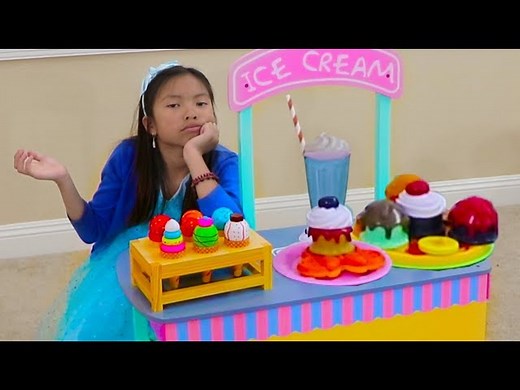 Wendy Pretend Play Selling WOODEN Ice Cream at Her Toy Cart Store