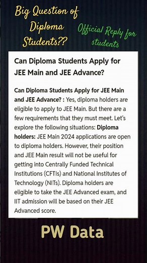 Is Diploma students is eligible for JEE Main and JEE Advanced Exam?? 🤔100% Correct information