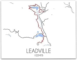 Leadville 100MTB Marathon Mountain Bike Race - Colorado, United States. Aerial View Road Map Wall Art Decor - Unframed 11 x 14 Black & White Print - Trail Finisher Souvenir & Race Memory