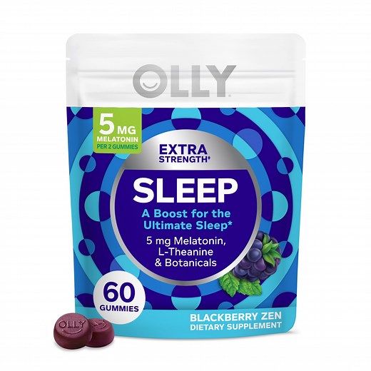 OLLY Extra Strength Sleep Gummy Supplement, 5 mg Melatonin, L-Theanine, Blackberry Zen Flavor, 60 Ct Pouch