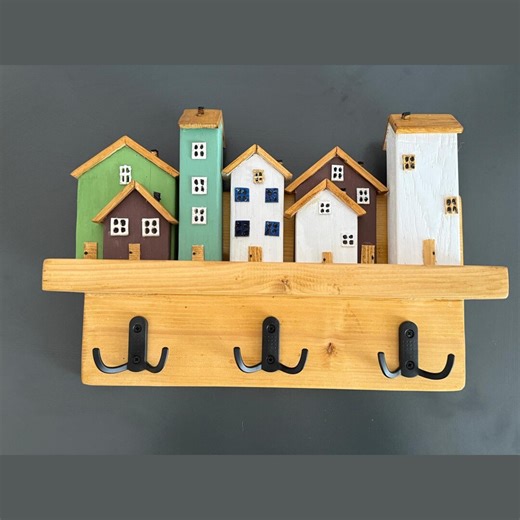 Handmade Wooden Key Holder Wall Mount – Rustic House Key Rack With Shelf – Entryway Organizer - Etsy