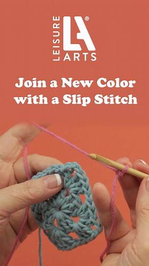 Learn how to join a new color with a slip stitch! #Leisurearts #crochetstitch #crochettechnique #crochettutorial #crochet | Leisure Arts