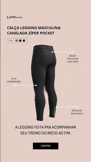 Calça Legging Masculina Canelada Zíper Pocket