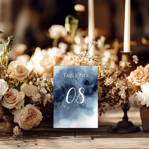 Blue Coastal Wedding Table Numbers | Minimalist Canva Template (digital Download) - Etsy