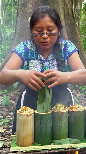 Traditional Bamboo Rice Recipe | Village Style Jungle Cooking 😋 #viral #shorts #100k