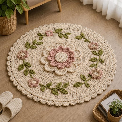 Floral Crochet Rug Pattern, Round Floor Mat Tutorial (PDF) - Etsy