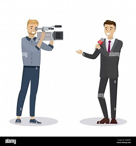 Breaking news illustration. Handsome caucasian male reporter with microphone and cameraman isolated on white background. Cartoon characters,flat vecto Stock Vector Image & Art - Alamy