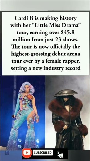 Cardi B breaks records with $45.8M tour earnings 💰🔥 #CardiB #Music #Tour #History #Viral#usa #uk