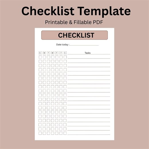 Printable Blank Checklist Template, Editable Fillable PDF, A4 A5, Instant Download - Etsy