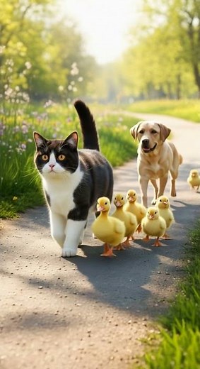 Cat & Dog Lead the Cutest Animal Parade Ever! 🐱🐶🦆🐥