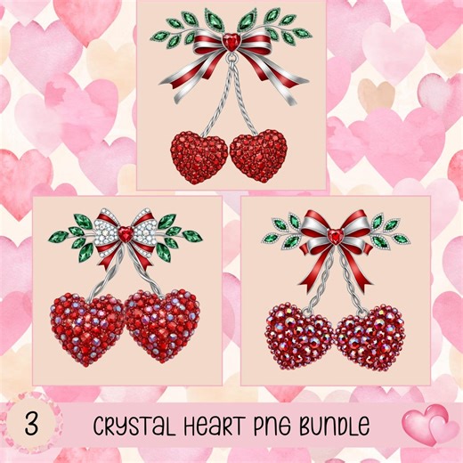 Valentines Crystal Heart PNG Bundle, Red Gem Heart Sublimation Designs - Etsy