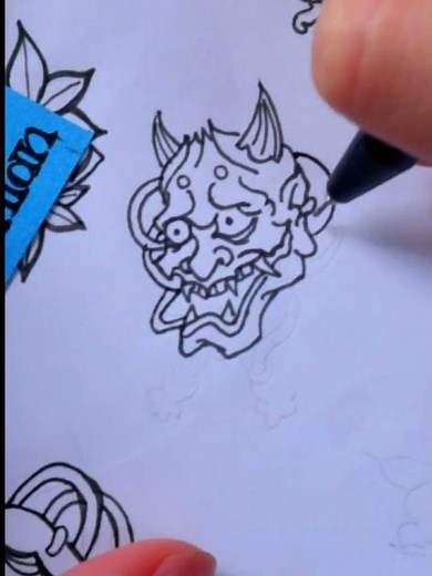 How to Draw a Japanese Hannya Tattoo with a Pen