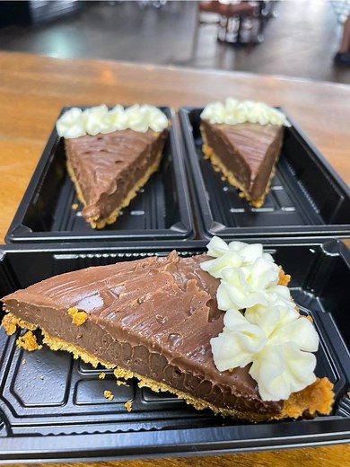This chocolate pie would make a delicious addition to your Thanksgiving table! We have a few slices in the grab and go, so you can try one before you buy the whole! | Zen Kitchen