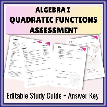 Quadratic Functions Editable Test & Assessment for 8th-10th Grade Algebra 1