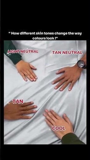 The video demonstrates color relativity by showing hands of light neutral and tan neutral skin tones