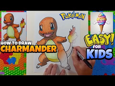 How to Draw Charmander | POKÉMON | Easy Art Lesson for Kids & Beginners