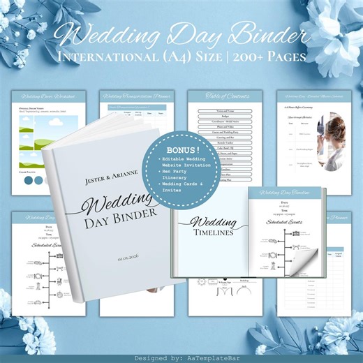 Light Blue Wedding Day Binder Template, 206-page Planner (digital Download) Binder Wed Planner, Weds Binder, Edit in Canva Wedding Checklist - Etsy