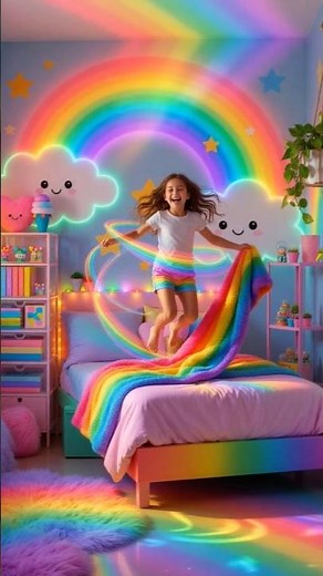 Sleeping on a Rainbow Bed 🌈✨ | AI Fantasy Bedroom Concept