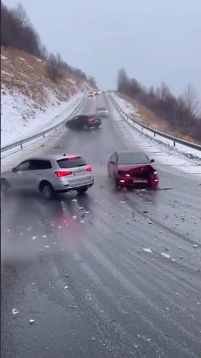 Snow causes slippery road, be careful #trending #snow #road #driving