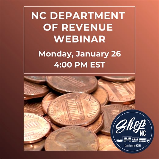The Sales and Use Tax Division of the North Carolina Department of Revenue (NCDOR) has just issued the following guidance on the application and remittance of sales tax as it relates to rounding due to the elimination of the penny. https://www.ncdor.gov/.../sales-and-use-tax-directive-26-1 NCRMA will be hosting a webinar with NCDOR on Monday, January 26, 2026, at 4:00 pm to discuss the guidance and for NCDOR to answer questions about the guidance. NC Department of Revenue Webinar Sales and Use T