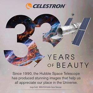 Hooray for the Hubble! The Hubble Space Telescope deployed on April 25, 1990, making 2023 its 33rd year in orbit. Here are some of this telescope’s most astounding accomplishments: https://bit.ly/3N4z5lH #universe #space #cosmos #astronomy #nightsky #telescope #stargazing #stargazer #stem #celestron #celestronuniverse #celestrontelescopes #celestronrocks | Celestron