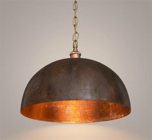 Soft Hammered Copper Dome Pendant Light, Industrial Hanging Light - Etsy