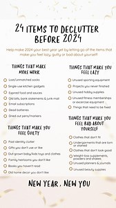85K views · 566 reactions | Do you want to be happier, healthier and clutter-free in 2024? You can make that happen just by decluttering these 24 toxic items from your home. Grab a box and a trash bag and let go of the negative bullies in your closet and cabinets today. You can watch this full video on my YouTube channel, and you can download this free checklist from my website www.clutterbug.com This is YOUR YEAR for a clean and organized home! | ClutterBug | Facebook
