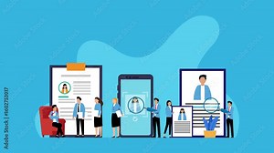 Human Resources and Recruitment Process with Candidate Selection cartoon animation Stock Video