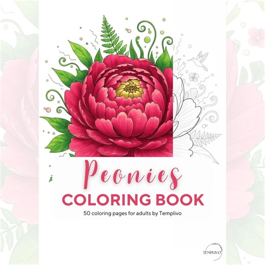 Adult Coloring Pages - Peony, Peonies Coloring Book, Digital Download PDF and PNG, Relaxing Floral Art, Intricate & Simple, Flower Line Art - Etsy
