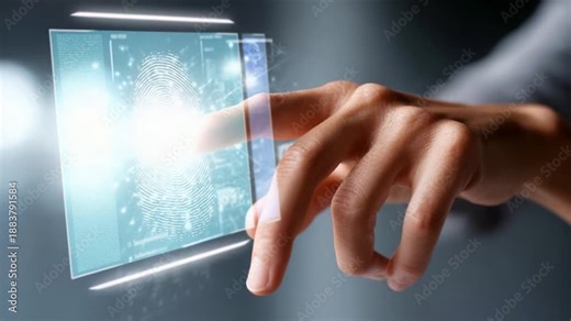 Futuristic Fingerprint Scanner Technology Demonstration Showcasing Digital Interaction and Biometric Identification Systems in Modern User Interfaces
