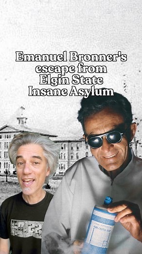 1945: Emanuel Bronner escaped Elgin State Insane Asylum after being institutionalized for passionately espousing his views to unite the human race (he later blamed shock treatments for his failing eyesight & blindness, which started in the ‘60s).⁣⁣⁣⁣ He eventually escaped (on his third attempt) & hitchhiked to Los Angeles where he continued his advocacy for the Moral ABCs and his “All-One!” philosophy in Pershing Square. His ideas, once dismissed as “crackpot” or “too far-fetched,” have since ga