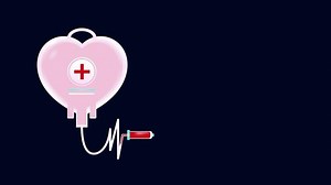 Blood Donor Day, 3d vector animation of giving blood to save lives. Filling a heart-shaped blood bag