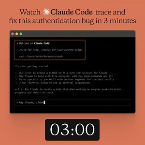 39K views | Watch Claude Code tear through your authentication bug in under 3 minutes. No more print statements. No more stack traces leading nowhere. Just straight to the fix. | Anthropic | Facebook