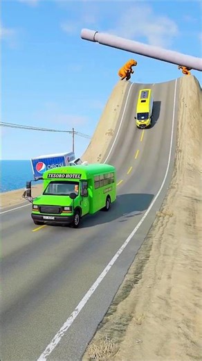 Pepsi van & Ambulance Van vs Chained Hydraulic Bollards - BeamNG.drive #beamngdrive