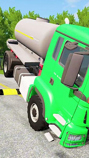 Double Flatbed Trailer Truck vs speedbumps |Busses vs speedbumps |Beamng drive |268