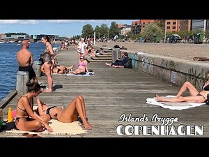 Islands Brygge Harbour Beach, Bikini Beach Copenhagen Denmark, 4k Beach Walk, July 2022 #DK￼