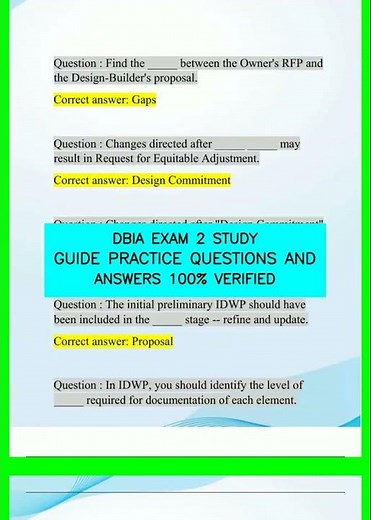 DBIA EXAM 2 STUDY GUIDE PRACTICE QUESTIONS AND ANSWERS 100% VERIFIED video