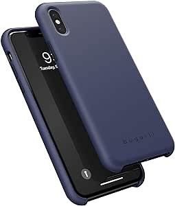 Bugatti Cell Phone Case Compatible with iPhone X Case, iPhone Xs Case, Firenze Silicone Protective Phone Cover with Pocket, Navy Blue