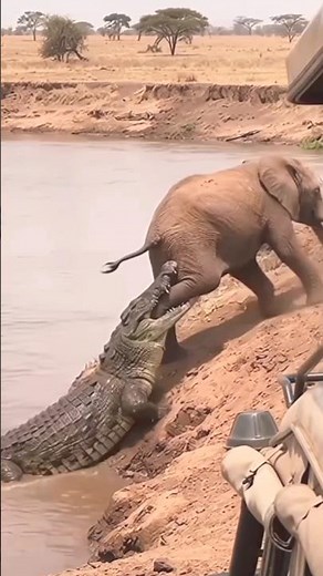 crocodile attacks baby elephant