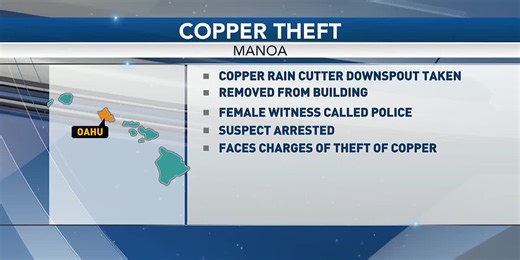 Suspect arrested for allegedly stealing copper rain gutter at UH Manoa