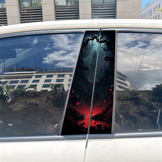 2-piece Gothic Cemetery Red-eyed Monster Car B-pillar Stickers | Horror Church Forest Waterproof Vinyl Stickers | Car Window Pillar Pattern - Etsy